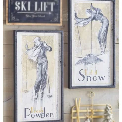 Outlet The Jolly Christmas Shop Raz 28" Vintage Ski Framed Wooden Christmas Wall Art 4144581