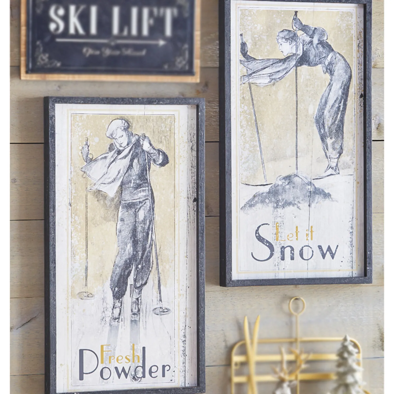 Outlet The Jolly Christmas Shop Raz 28" Vintage Ski Framed Wooden Christmas Wall Art 4144581