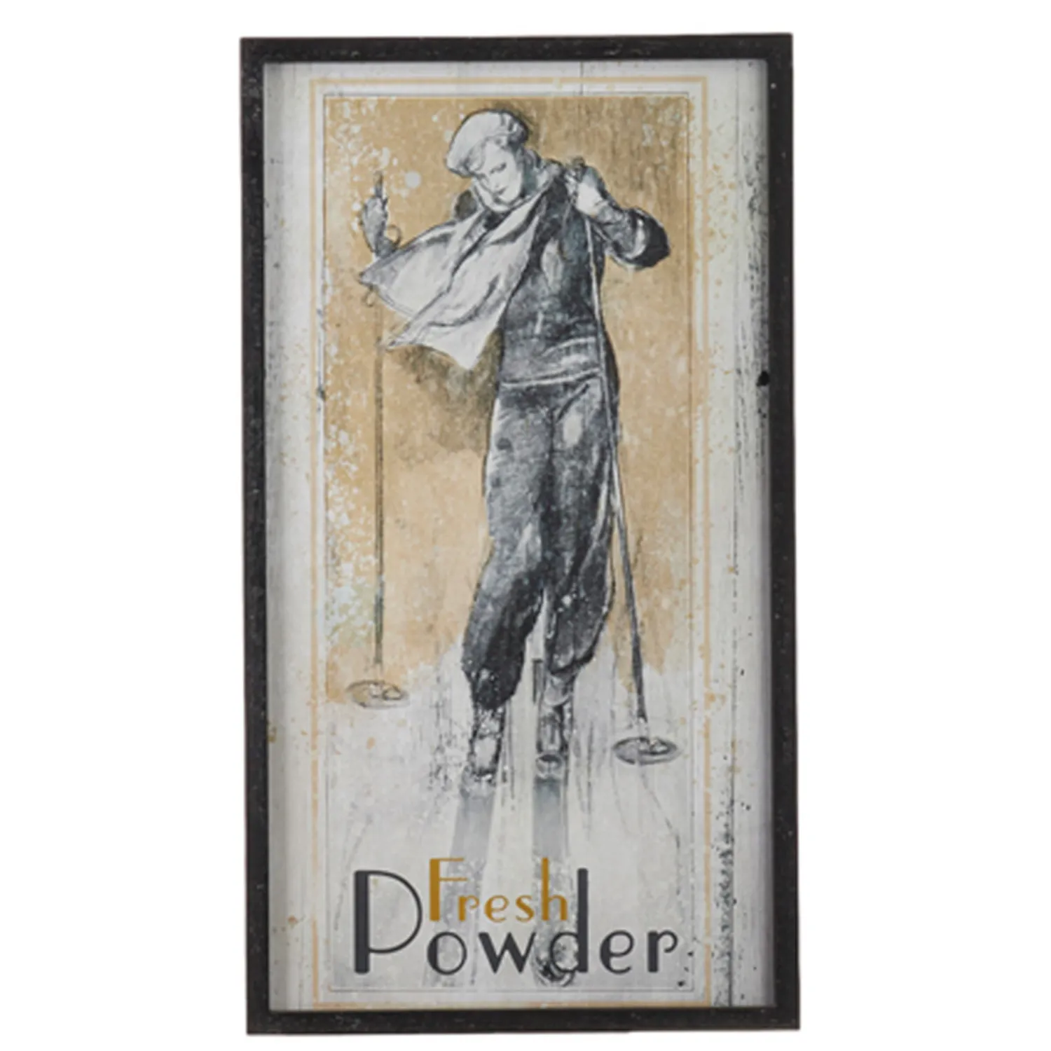 Outlet The Jolly Christmas Shop Raz 28" Vintage Ski Framed Wooden Christmas Wall Art 4144581