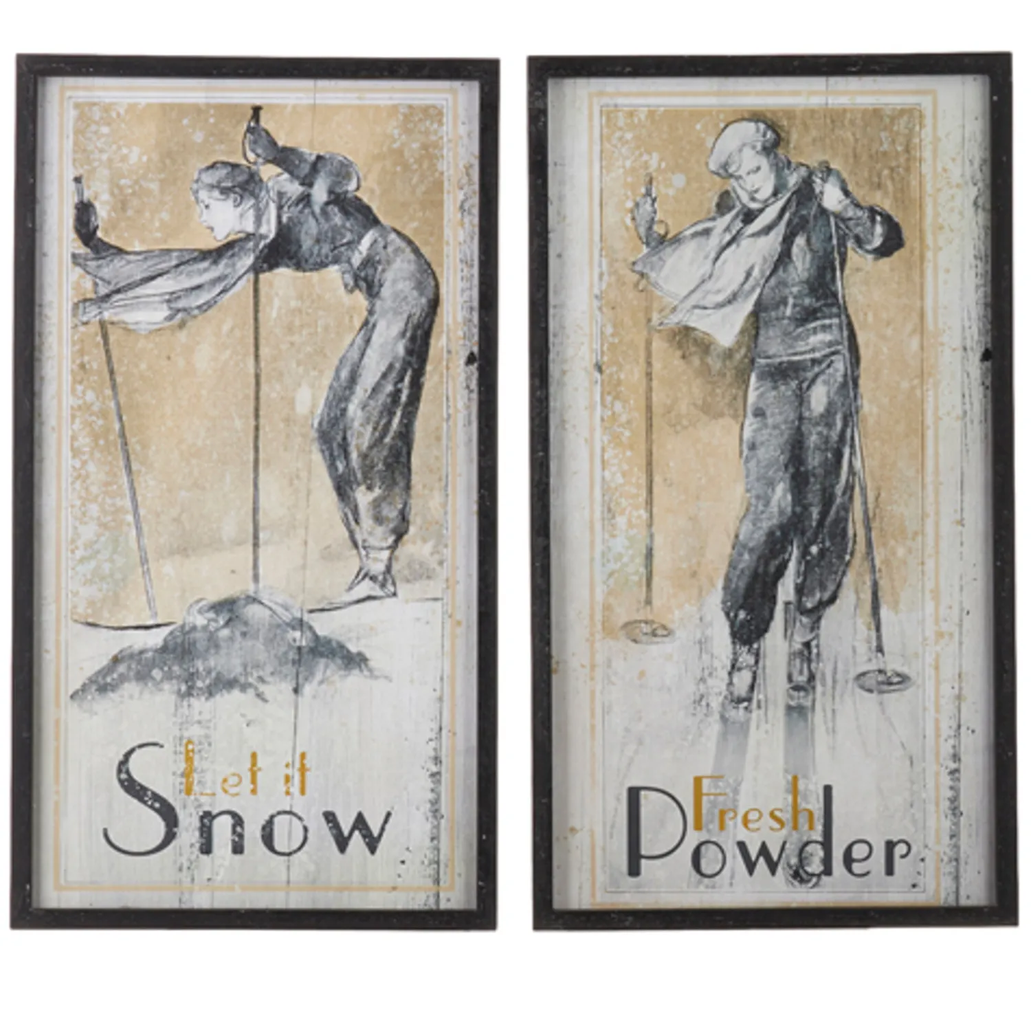 Outlet The Jolly Christmas Shop Raz 28" Vintage Ski Framed Wooden Christmas Wall Art 4144581