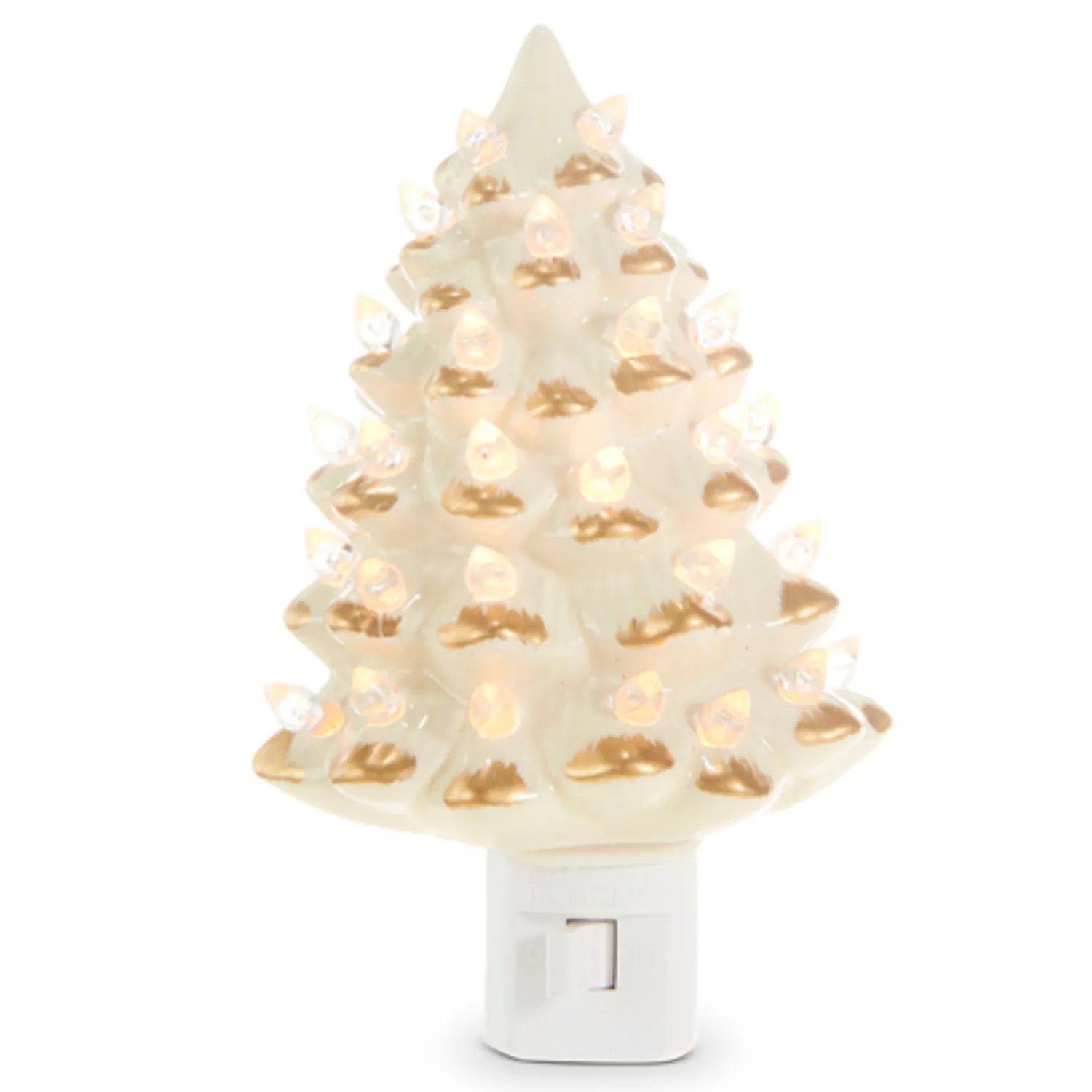 Online The Jolly Christmas Shop Raz 6" Vintage White And Gold Ceramic Christmas Tree Night Light 4319164