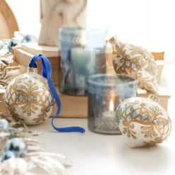New The Jolly Christmas Shop Raz 4" White And Gold Embellished Glass Christmas Ornament 4322842