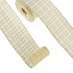 Discount The Jolly Christmas Shop Raz 4" White And Gold Tweed Wired Christmas Ribbon R4371783
