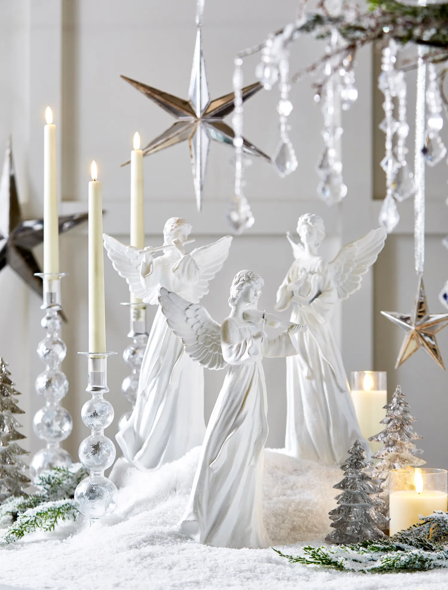 New The Jolly Christmas Shop Raz 14" White Angel With Instrument Christmas Figures Set Of 3 4411301