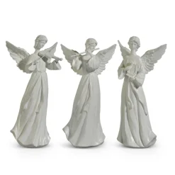 New The Jolly Christmas Shop Raz 14" White Angel With Instrument Christmas Figures Set Of 3 4411301