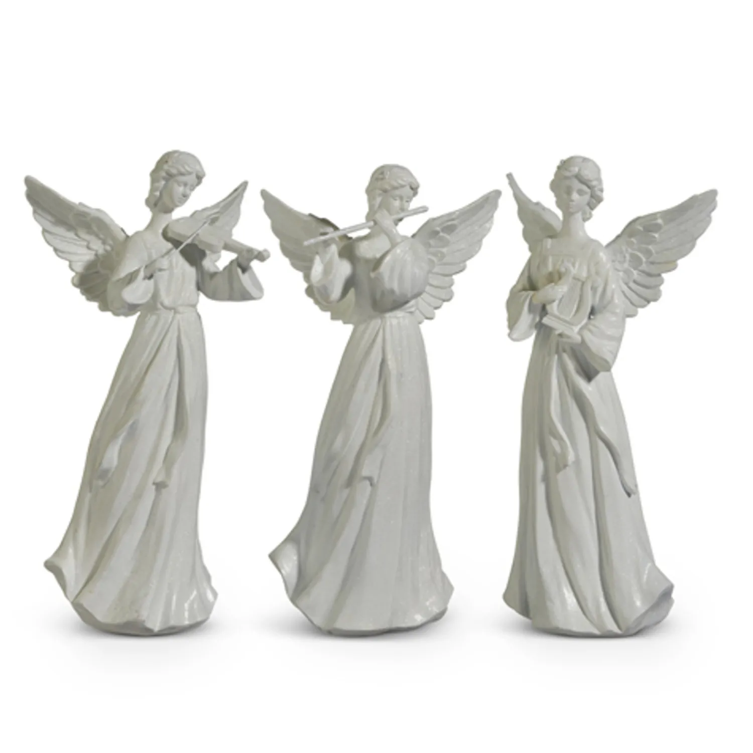 New The Jolly Christmas Shop Raz 14" White Angel With Instrument Christmas Figures Set Of 3 4411301