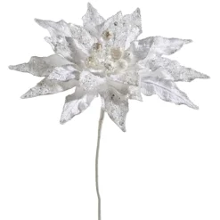 Outlet The Jolly Christmas Shop Raz 19" White Beaded Large Poinsettia Christmas Tree Pick F4448007