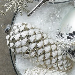 New The Jolly Christmas Shop Raz 5.75" White Glittered Pinecone Glass Christmas Ornament 4322818