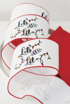 Hot The Jolly Christmas Shop Raz 4" White Lets Get Lit Embroidered Wired Christmas Ribbon R4171862