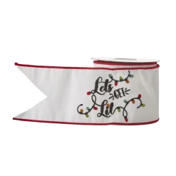 Hot The Jolly Christmas Shop Raz 4" White Lets Get Lit Embroidered Wired Christmas Ribbon R4171862