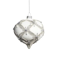 Online The Jolly Christmas Shop Raz 4" White With Silver Embellishment Glass Christmas Ornament 4322834