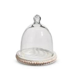 Hot The Jolly Christmas Shop Raz 7" Whitewash Beaded Wooden Tray With Cloche 4424405
