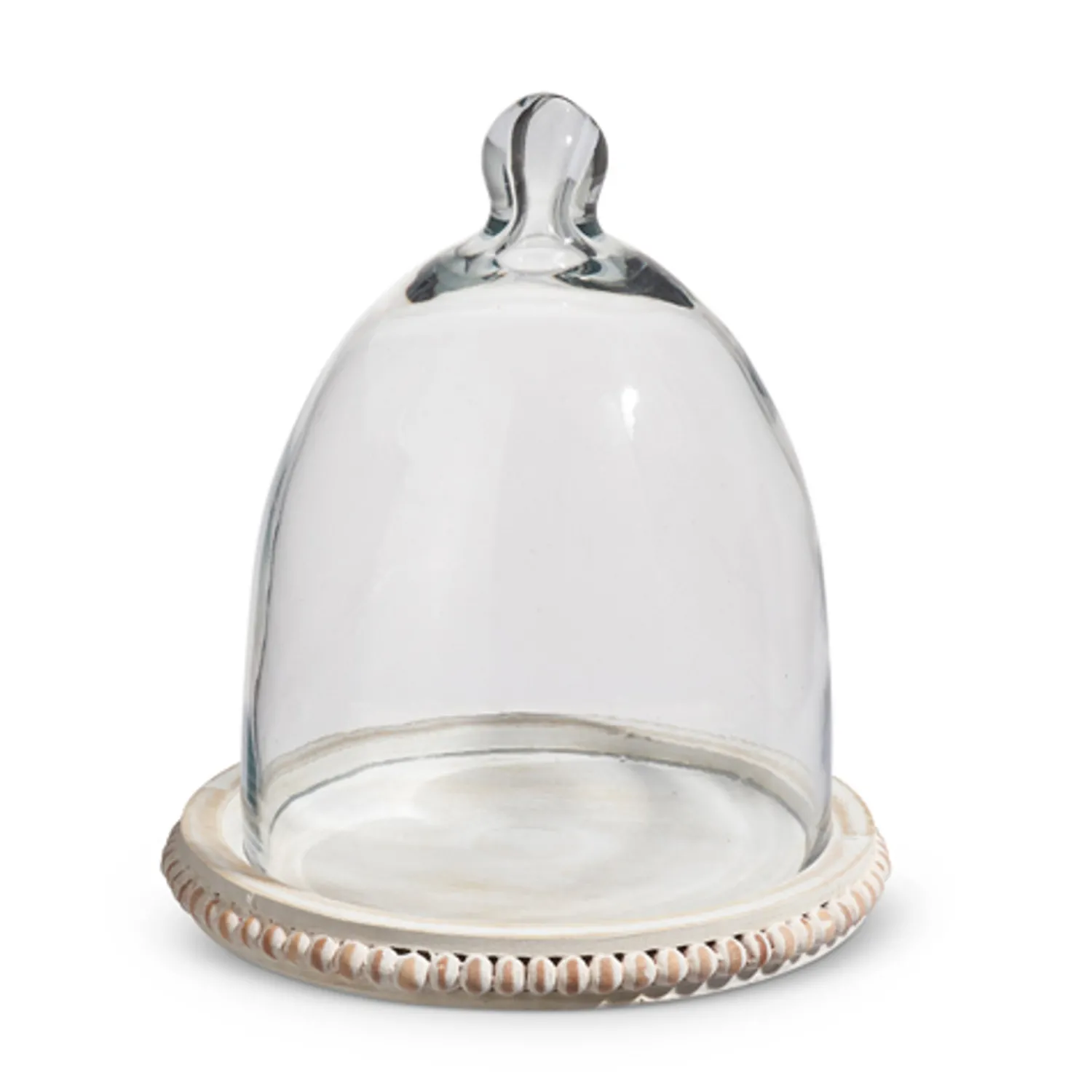Sale The Jolly Christmas Shop Raz 8.75" Whitewash Wood Beaded Tray With Cloche 4424404