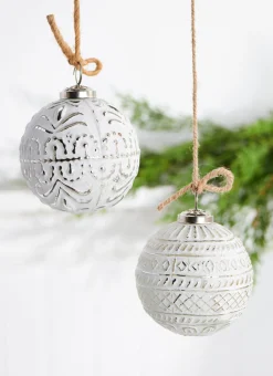 New The Jolly Christmas Shop Raz 4" Whitewashed Mercury Glass Ball Christmas Ornament 4238333