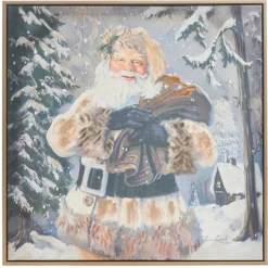 Hot The Jolly Christmas Shop Raz 23.5" Woodland Santa Textured Framed Canvas Wall Art Christmas Decoration 4357355