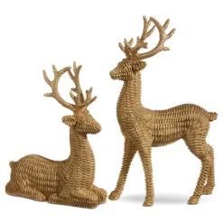 New The Jolly Christmas Shop Raz Basket Weave Wicker Deer Christmas Figures Set Of 2 4311327