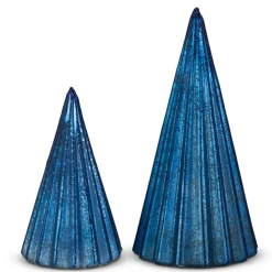 Outlet The Jolly Christmas Shop Raz Blue Ribbed Glass Christmas Tree Decorations 4422867