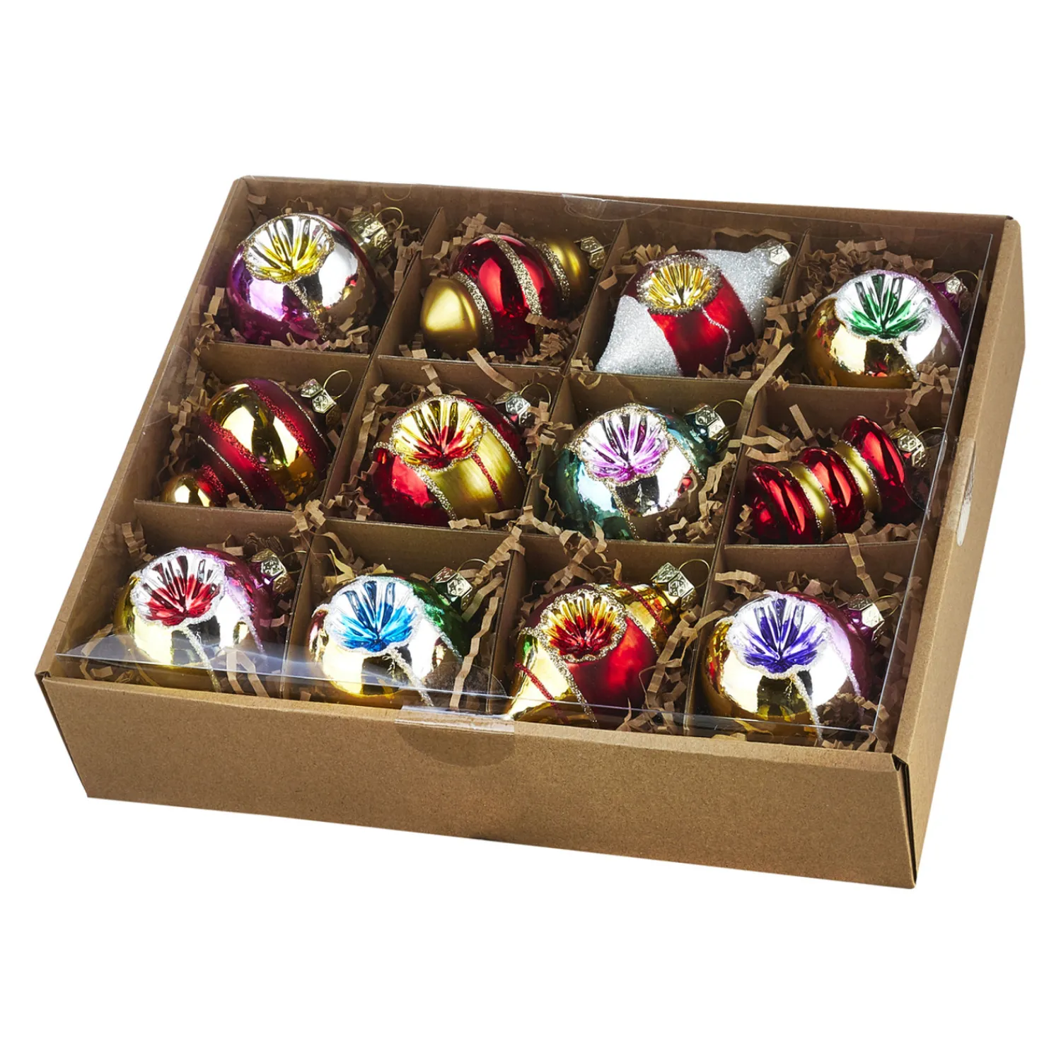 Outlet The Jolly Christmas Shop Raz Box Of 12 3.25" Bright Vintage Glass Christmas Ornaments 4120894