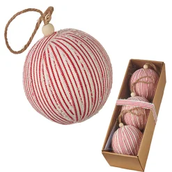 Clearance The Jolly Christmas Shop Raz Box Of 3 4" Red Ticking Stripe Christmas Ornaments 4220852
