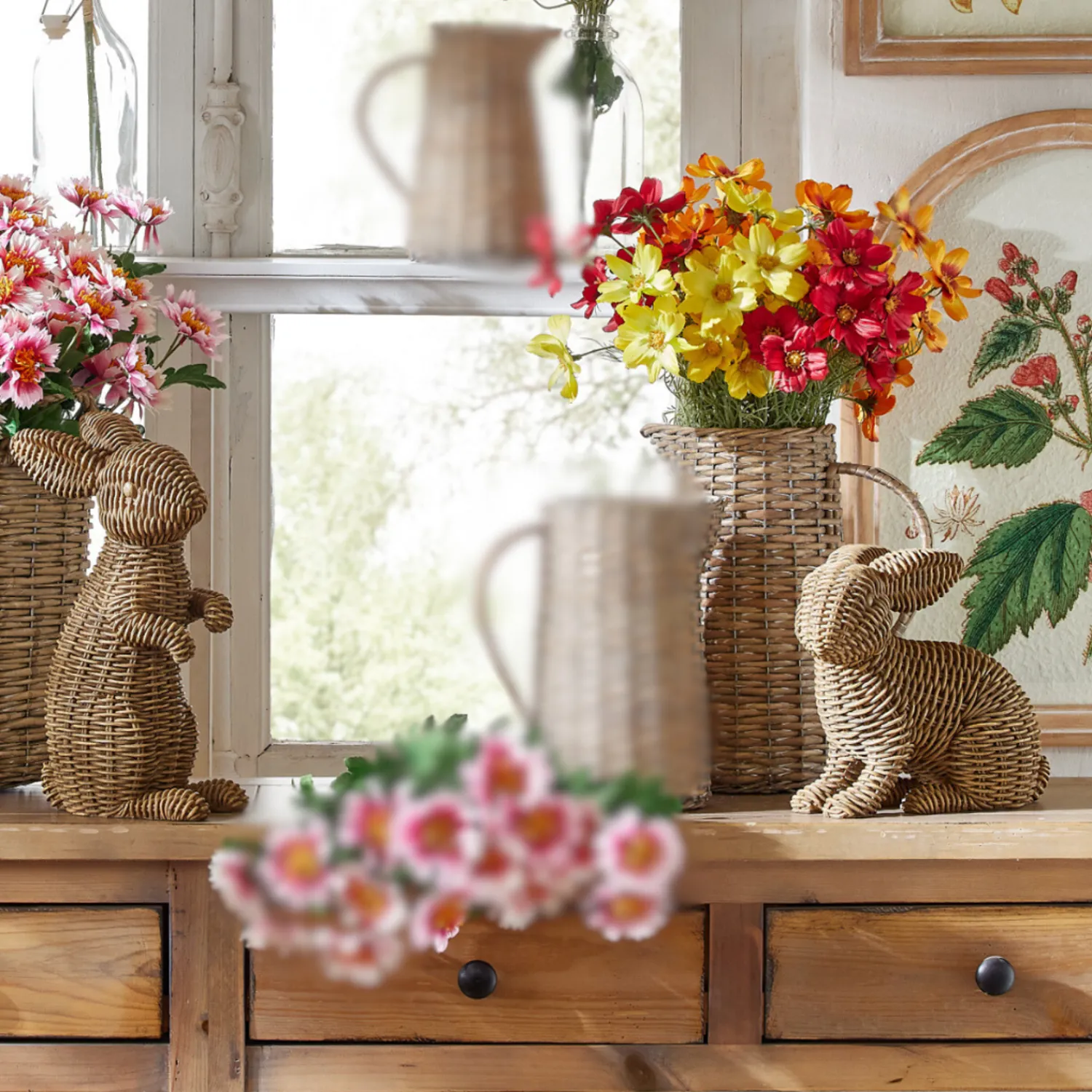 Sale The Jolly Christmas Shop Raz Brown Basketweave Wicker Set Of 2 Rabbits Easter Decoration 4411069