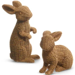 Sale The Jolly Christmas Shop Raz Brown Basketweave Wicker Set Of 2 Rabbits Easter Decoration 4411069
