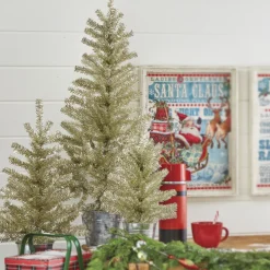 Hot The Jolly Christmas Shop Raz Champagne Tinsel Tree In Galvanized Bucket Christmas Decoration