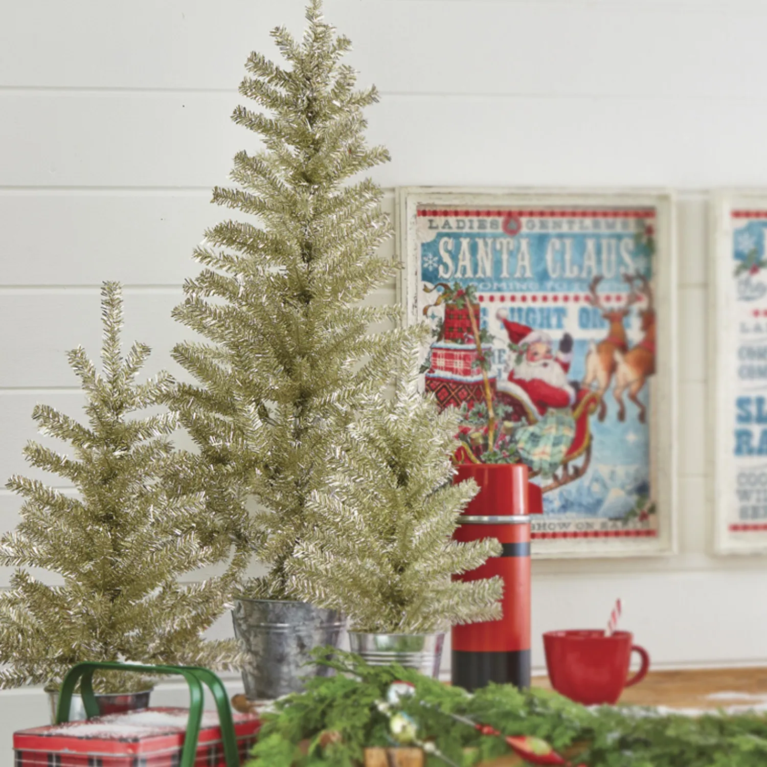 Hot The Jolly Christmas Shop Raz Champagne Tinsel Tree In Galvanized Bucket Christmas Decoration