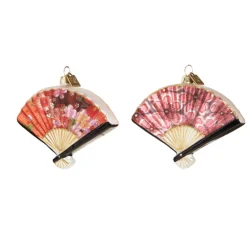 The Jolly Christmas Shop Raz Eric Cortina 4.25" Chinese Floral Fan Glass Christmas Ornament 4353138