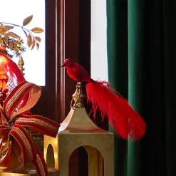 The Jolly Christmas Shop Raz Eric Cortina 12" Clip-On Red Feathered Bird Glass Christmas Ornament 4353100