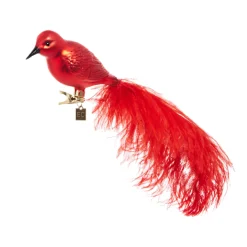 The Jolly Christmas Shop Raz Eric Cortina 12" Clip-On Red Feathered Bird Glass Christmas Ornament 4353100