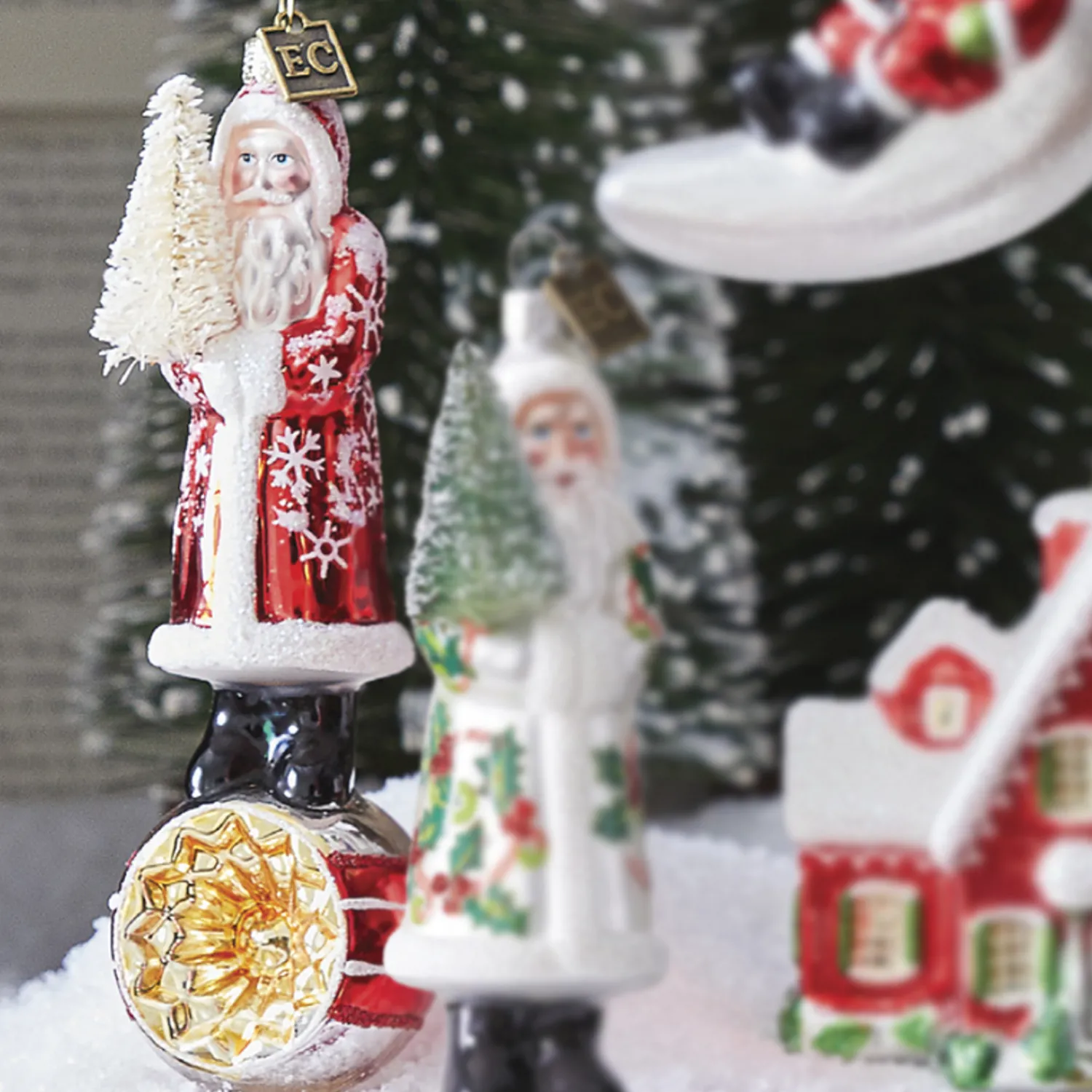 New The Jolly Christmas Shop Raz Eric Cortina 6.5" Elegant Snowflake Santa With Reflector Glass Christmas Ornament 4253162