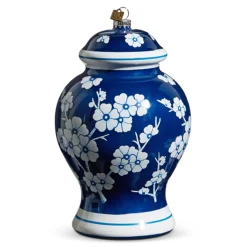 Outlet The Jolly Christmas Shop Raz Eric Cortina 8" Large Blue Ginger Jar Glass Christmas 4453181