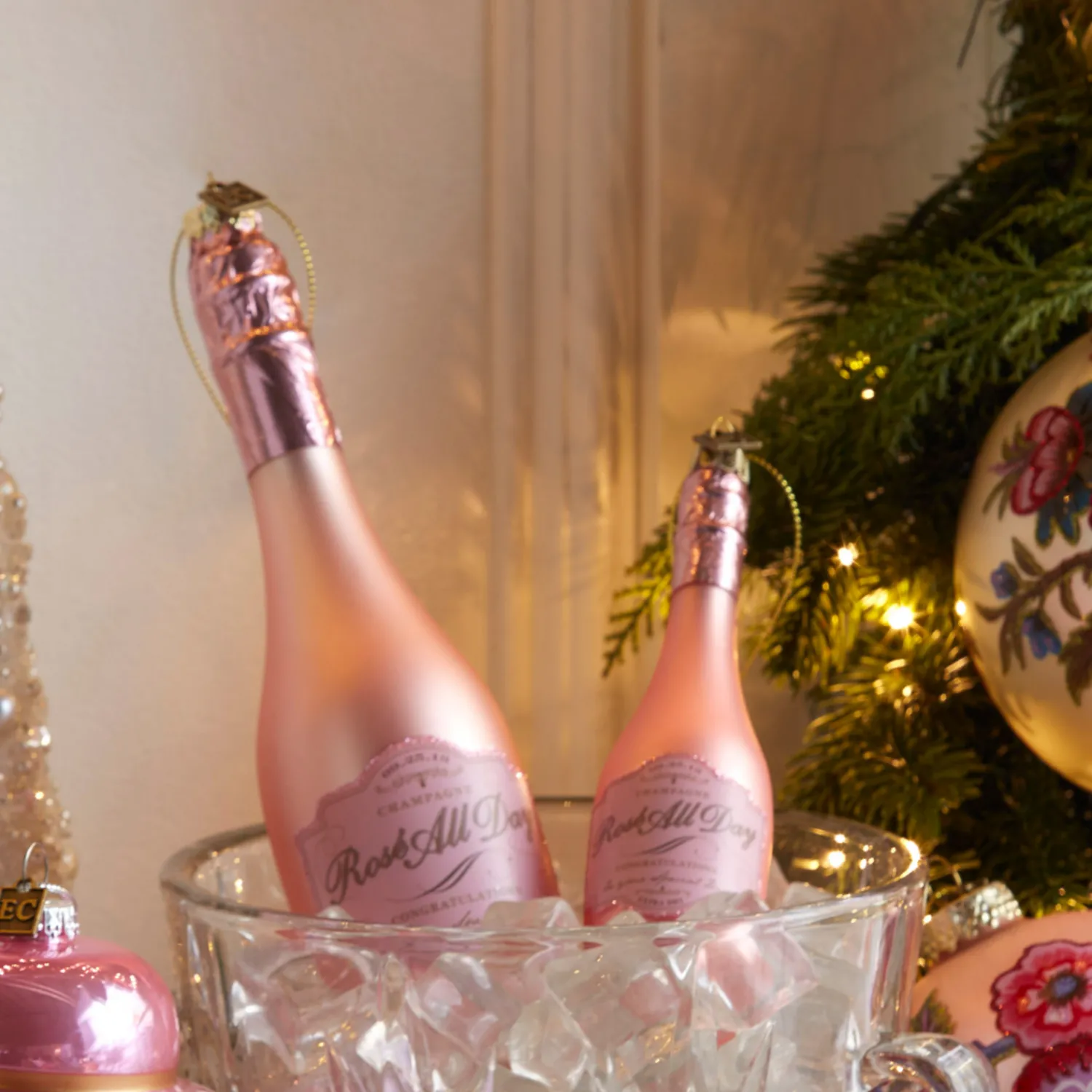 New The Jolly Christmas Shop Raz Eric Cortina 5.75" Or 8.25" Congratulations Pink Champagne Glass Christmas Ornament
