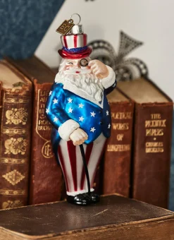 Online The Jolly Christmas Shop Raz Eric Cortina 5.5" Patriotic Santa Glass Christmas Ornament 4353129