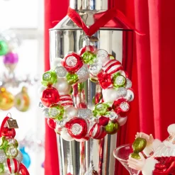 Outlet The Jolly Christmas Shop Raz Eric Cortina 4" Red, Green, And White Wreath Glass Christmas Ornament 4353164