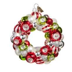 Outlet The Jolly Christmas Shop Raz Eric Cortina 4" Red, Green, And White Wreath Glass Christmas Ornament 4353164