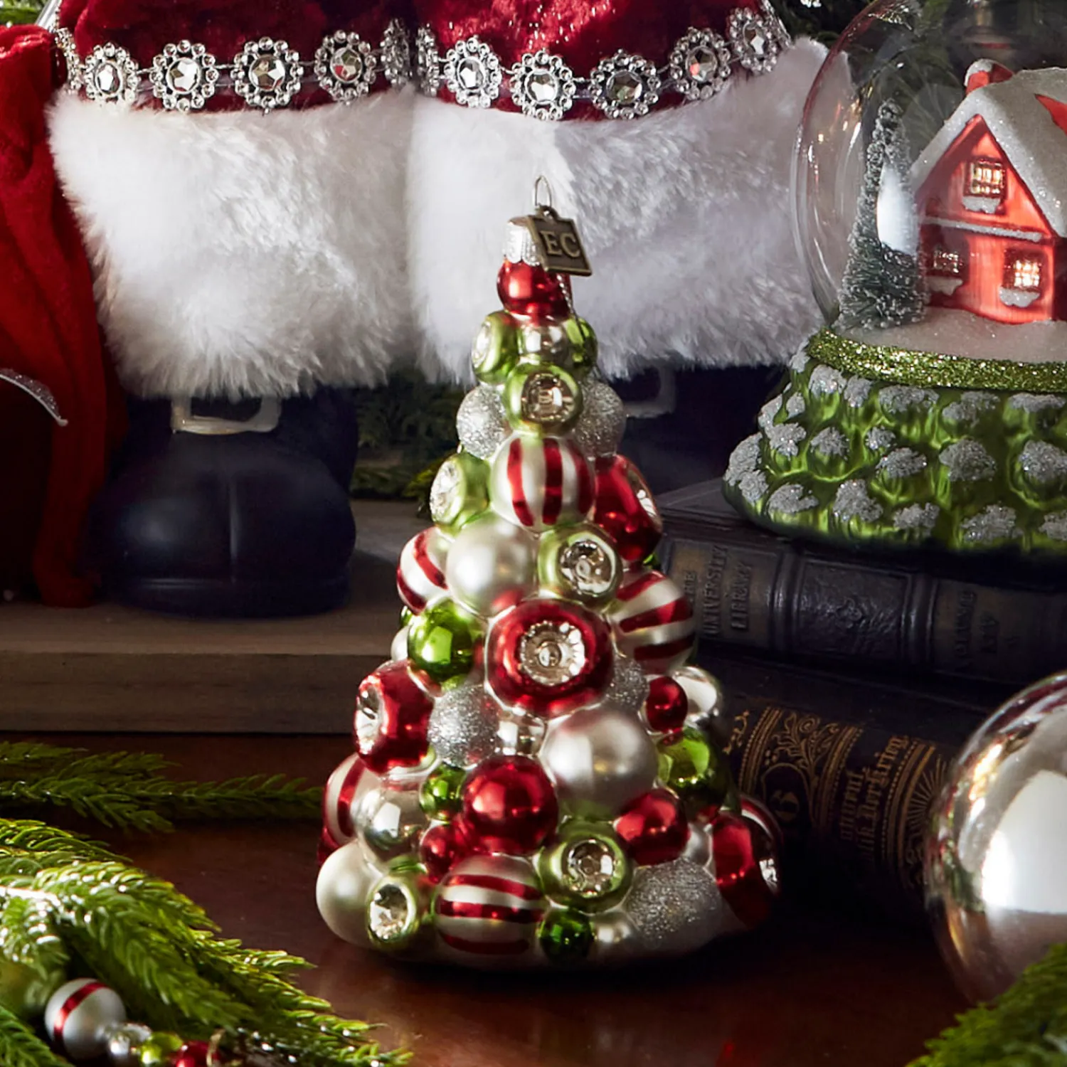The Jolly Christmas Shop Raz Eric Cortina 5.5" Red, Green, And White Reflector Tree Glass Christmas Ornament 4353167