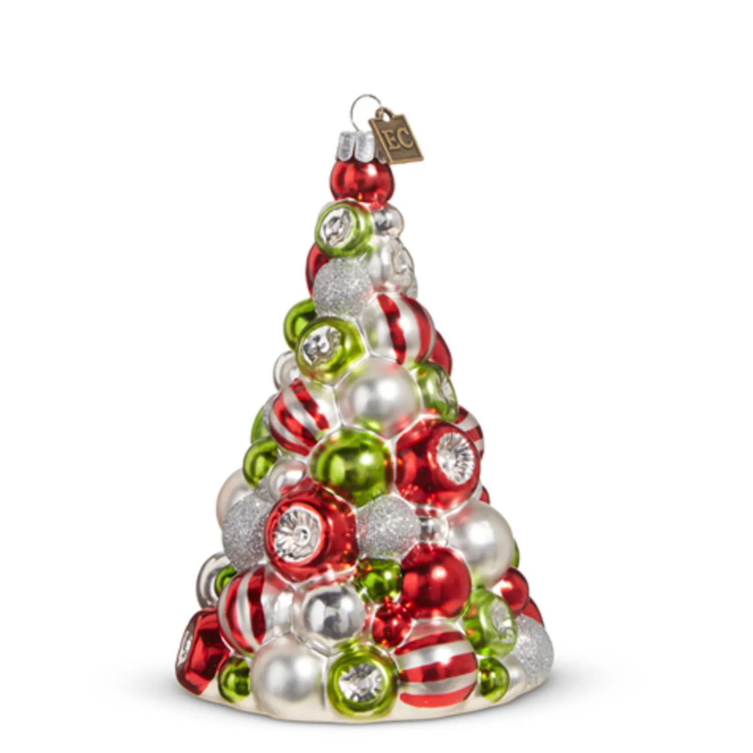 The Jolly Christmas Shop Raz Eric Cortina 5.5" Red, Green, And White Reflector Tree Glass Christmas Ornament 4353167