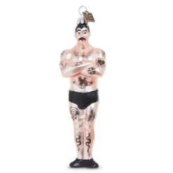 Outlet The Jolly Christmas Shop Raz Eric Cortina 4" Tattooed Man Glass Christmas Ornament 4353140