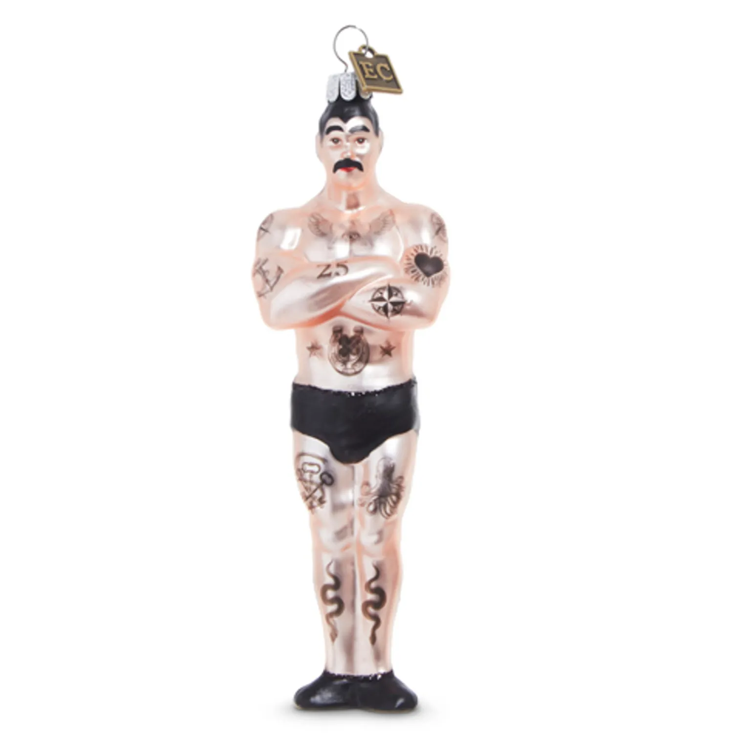 Outlet The Jolly Christmas Shop Raz Eric Cortina 4" Tattooed Man Glass Christmas Ornament 4353140