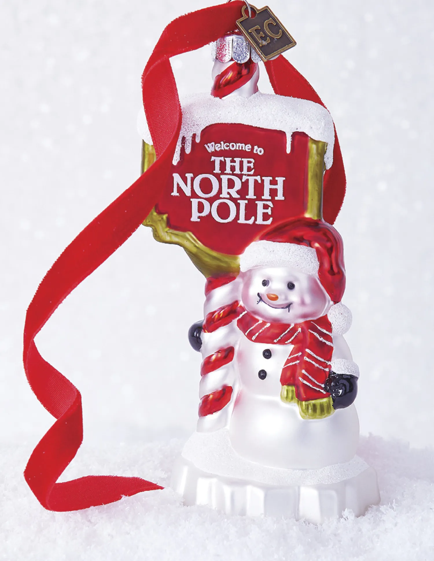 Sale The Jolly Christmas Shop Raz Eric Cortina 5.5" The North Pole Glass Christmas Ornament 4253119