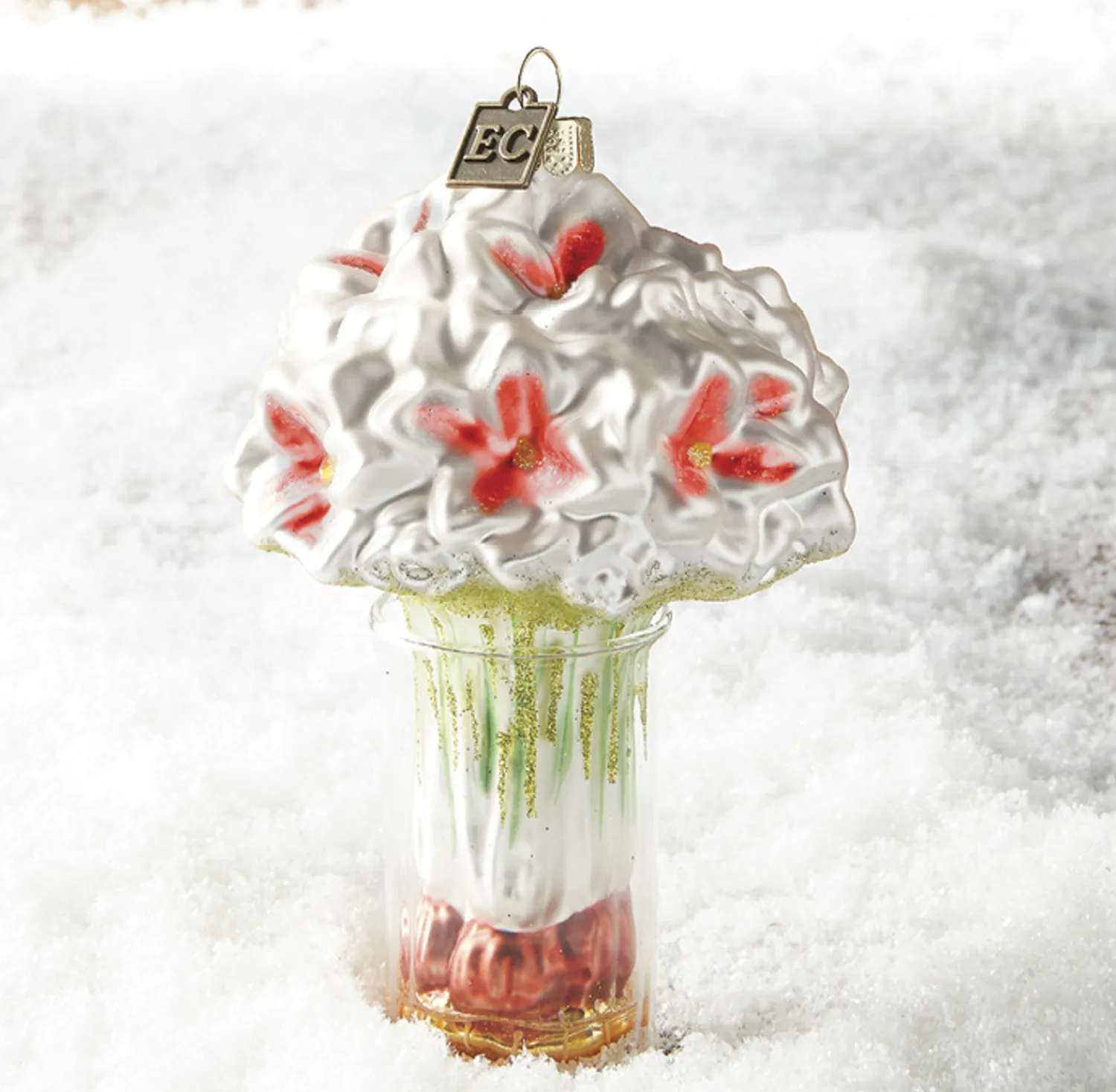 New The Jolly Christmas Shop Raz Eric Cortina 5" White Amaryllis In Vase Glass Christmas Ornament 4053126