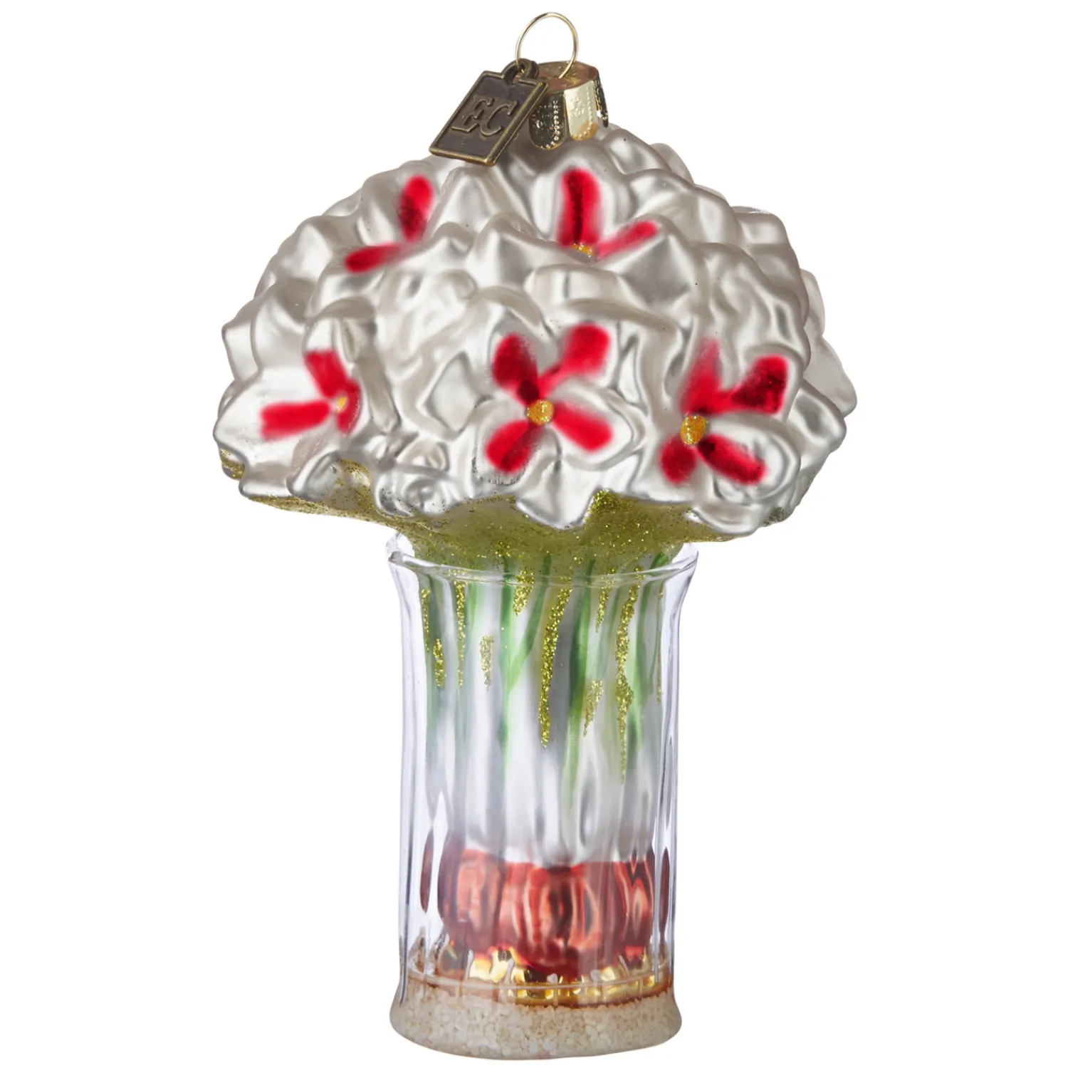 New The Jolly Christmas Shop Raz Eric Cortina 5" White Amaryllis In Vase Glass Christmas Ornament 4053126