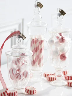 Hot The Jolly Christmas Shop Raz Eric Cortina Clear Glass Peppermint Candy Jar Glass Christmas Ornament