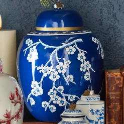 Clearance The Jolly Christmas Shop Raz Eric Cortina Large 8" Dark Blue Ginger Jar Glass Christmas Ornament 4353146