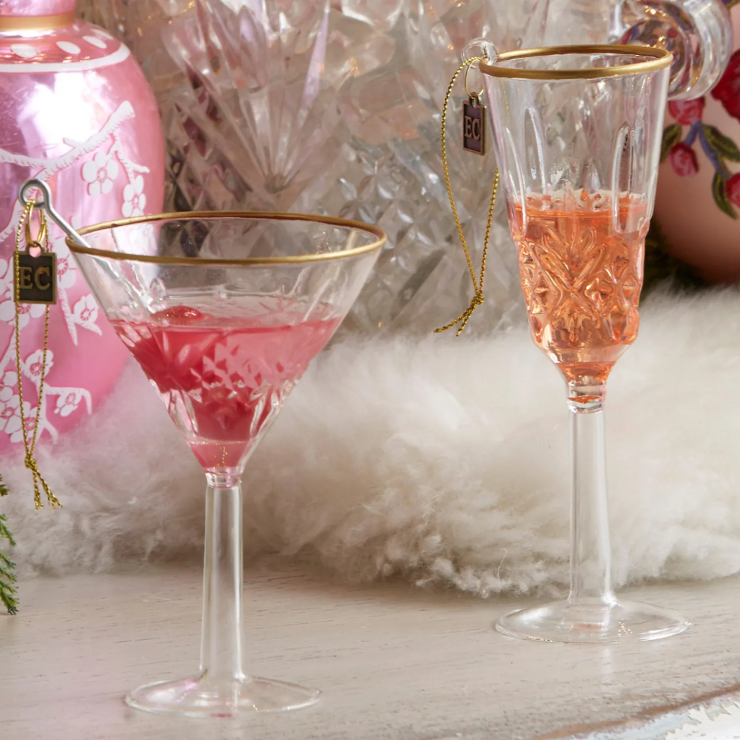 Outlet The Jolly Christmas Shop Raz Eric Cortina Pink Martini Or Champagne Glass Christmas Ornament