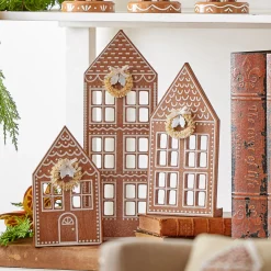 Outlet The Jolly Christmas Shop Raz Flat Wooden Gingerbread Christmas Houses Set Of 3 4416112