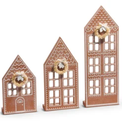 Outlet The Jolly Christmas Shop Raz Flat Wooden Gingerbread Christmas Houses Set Of 3 4416112