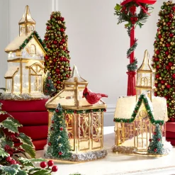Sale The Jolly Christmas Shop Raz Glass Lighted Gold Church Or Pagoda Christmas Figure