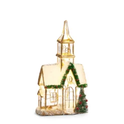 Sale The Jolly Christmas Shop Raz Glass Lighted Gold Church Or Pagoda Christmas Figure